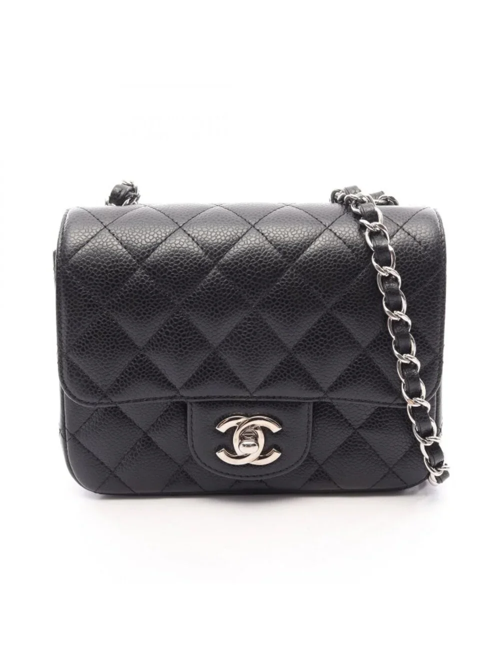 Chanel Shoulder Bag Mini Quilted Black Caviar Leather Chain